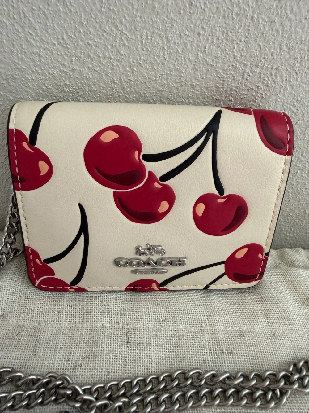 Coach Mini Wallet Chain Cherry Print Crossbody NWT